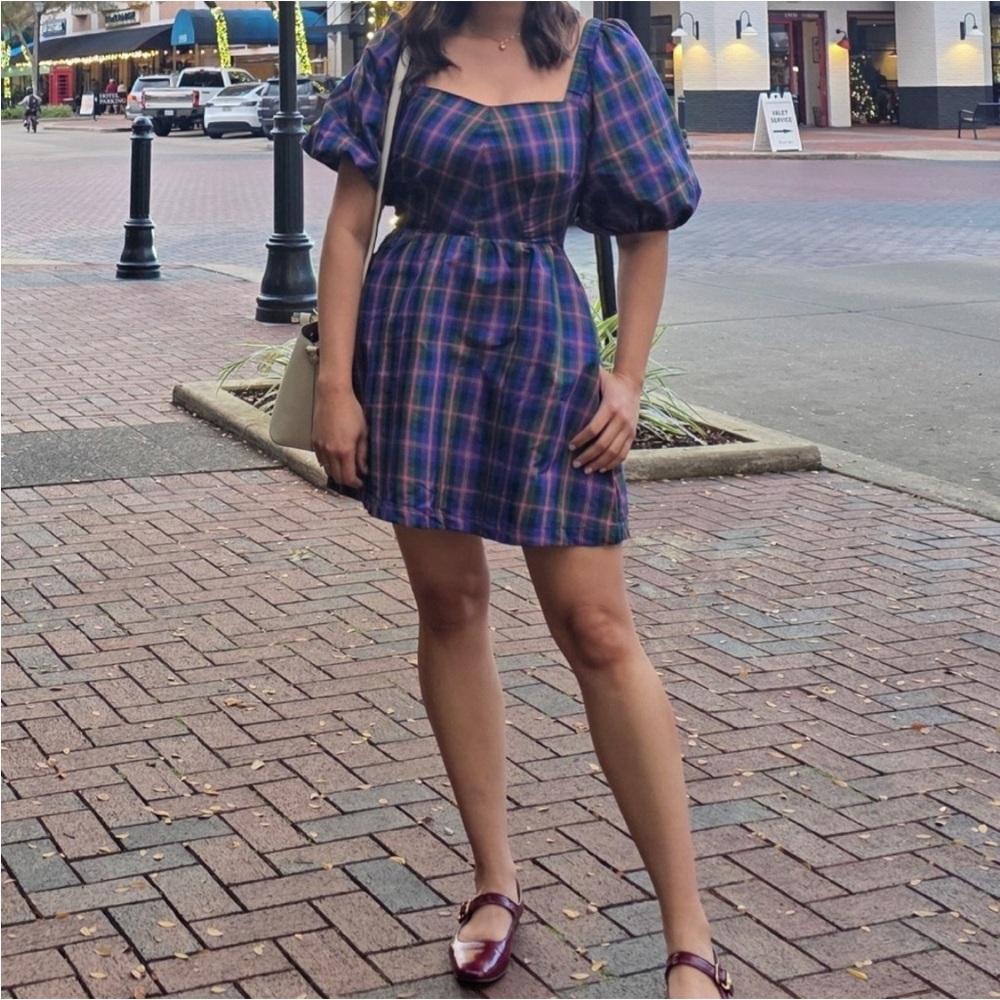 NWT! Old Navy Puff-Sleeve Plaid Fit & Flare Taffeta Mini Dress - Multiple - Picture 8 of 10